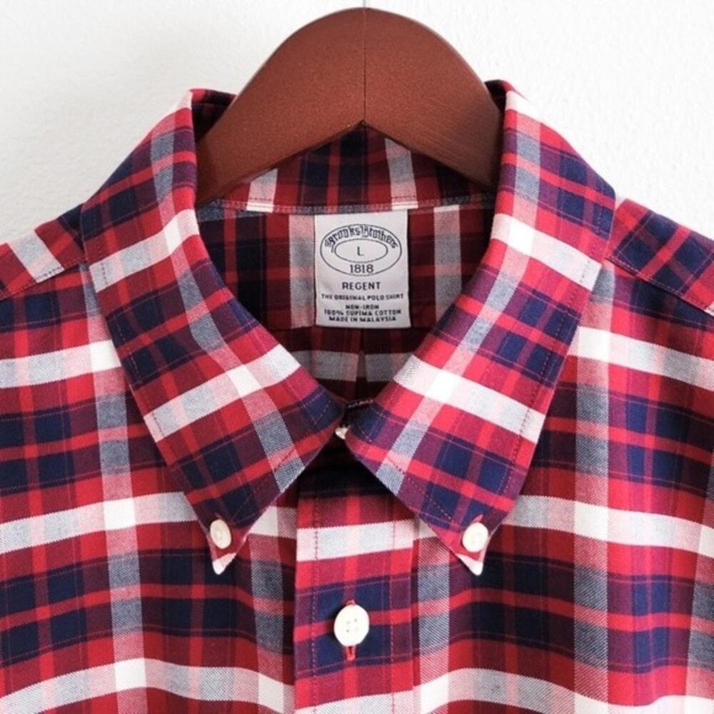 NEW Brooks Brothers Shirt Oxford Regent Button Down Plaid Navy Blue Red L - Picture 9 of 9